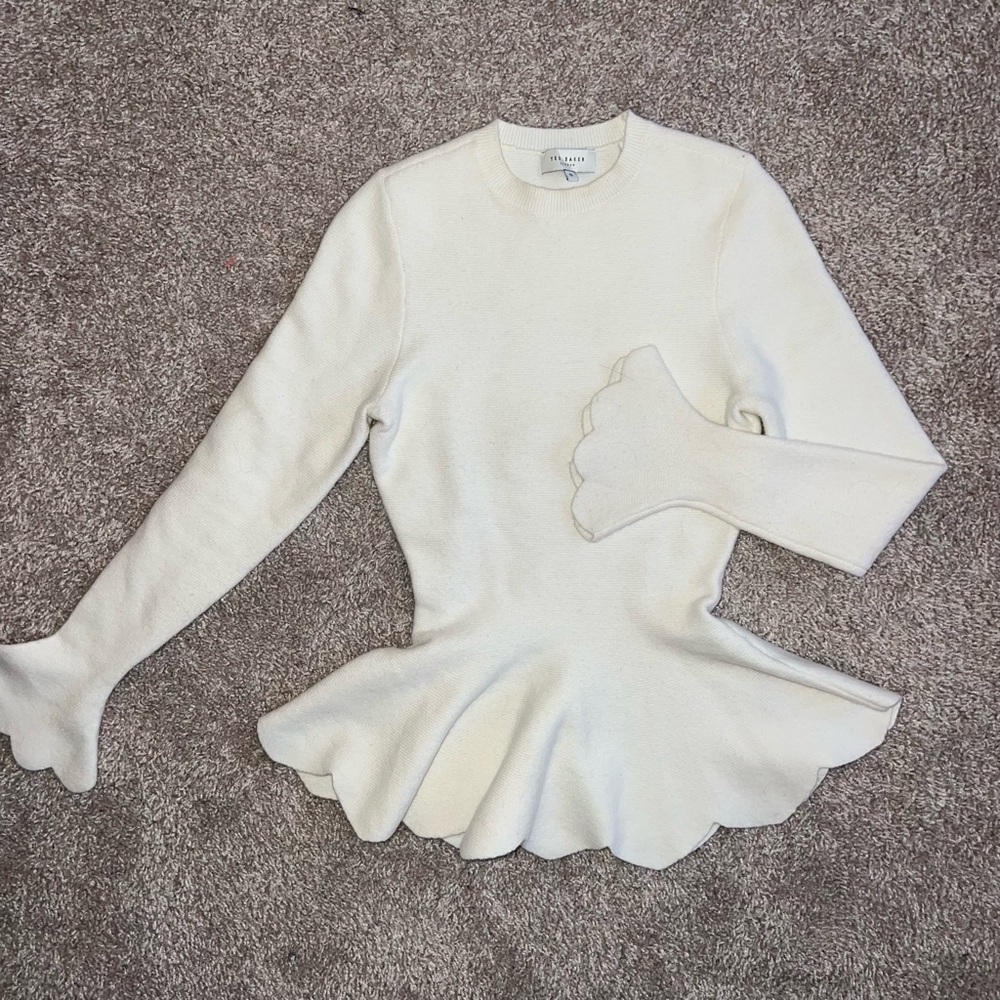 Ted Baker London Peplum Scallop Sweater Beige/Ivory Size 0